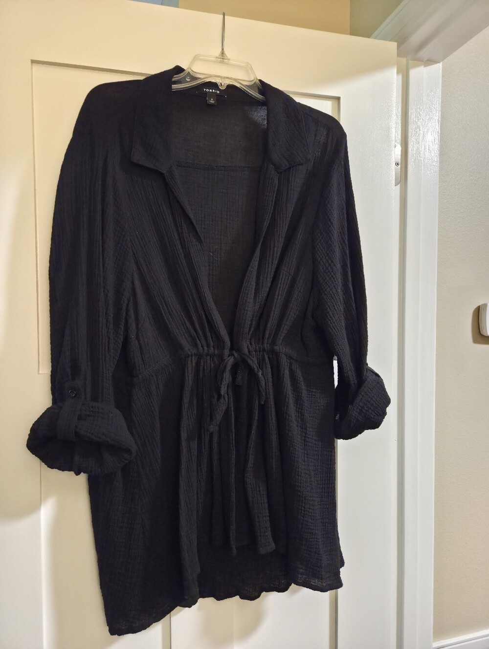 Torrid Black Textured Drawstring Shirt Jacket, Size 3